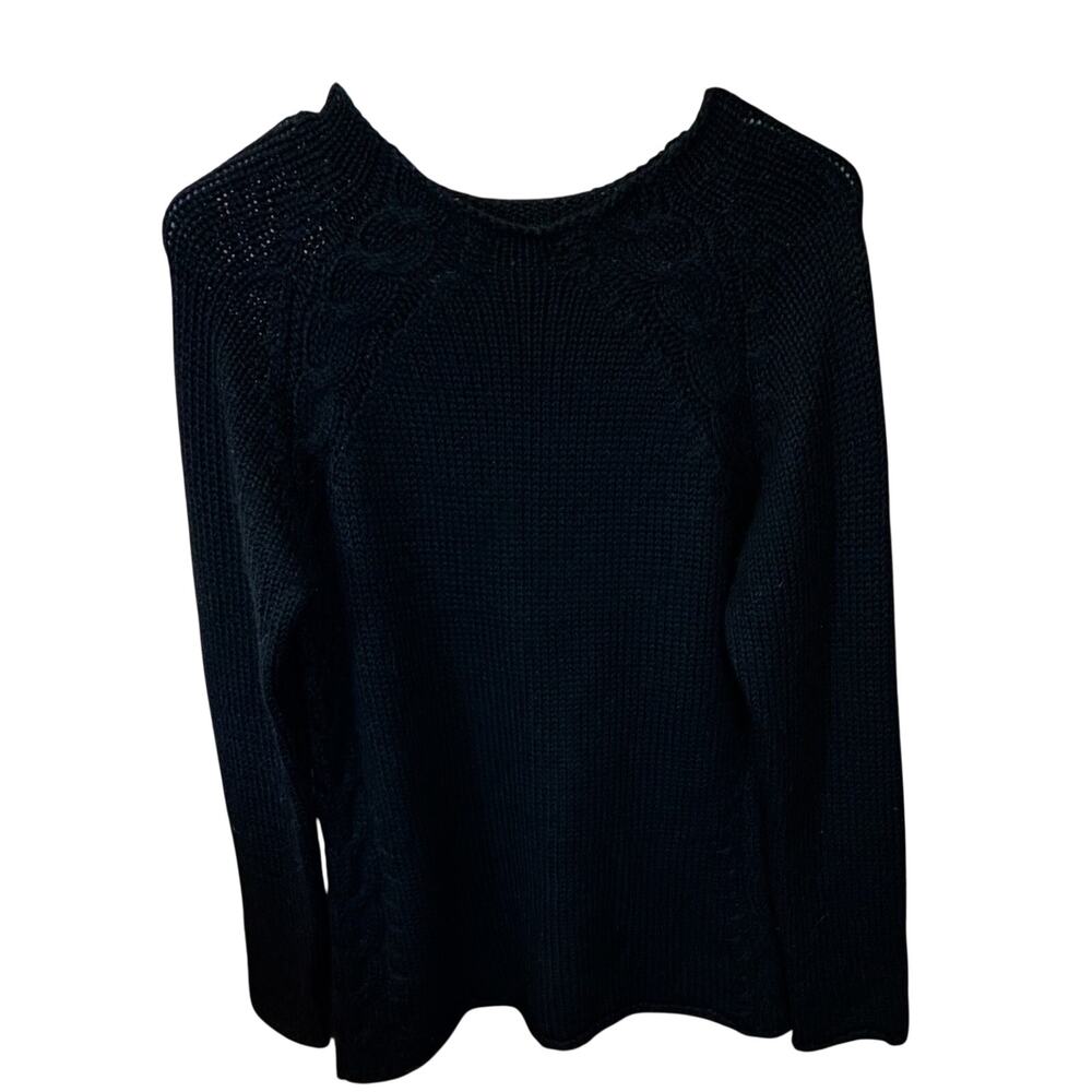 Alpaca 111 Black sweater Sz M Long sleeve Cable Knit Baby Alpaca Wool Cozycore